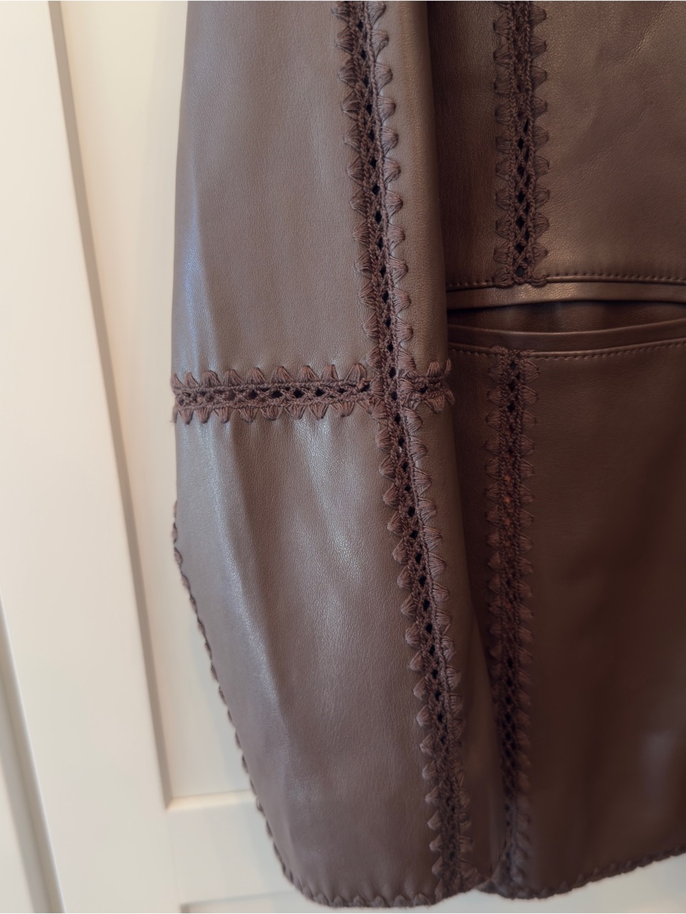 NWT Anthropologie Faux Leather Crochet Stitch Blazer Brown XXS - Picture 12 of 16